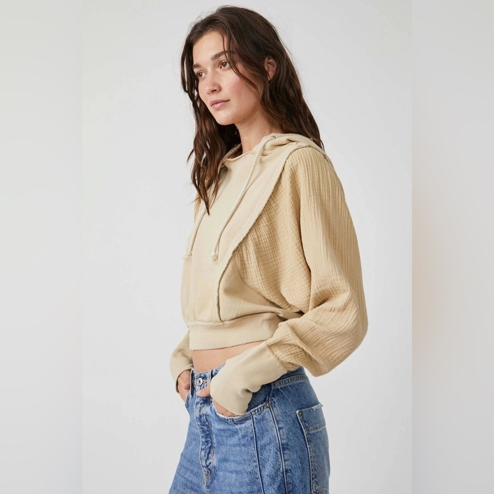 Free People Love Letter Cropped Lace Hoodie‎ Sweatshirt Pullover Medium - Picture 2 of 14